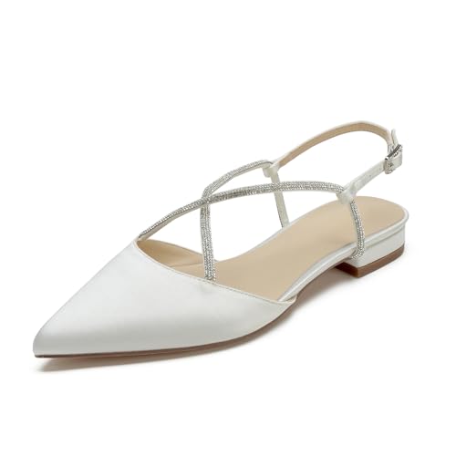 OAUSZC Flache Brautschuhe Slingback Ballerinas Damen Satin Strass Spitze Zehen Flache Party Hochzeitsschuhe Abendschuhe,Elfenbein,38 EU OAUSZC Flache Brautschuhe Slingback Ballerinas Damen Satin Strass Spitze Zehen Flache Party Hochzeitsschuhe Abendschuhe,Elfenbein,38 EU von OAUSZC