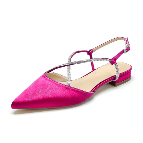 OAUSZC Flache Brautschuhe Slingback Ballerinas Damen Satin Strass Spitze Zehen Flache Party Hochzeitsschuhe Abendschuhe,Fuchsia,38 EU OAUSZC Flache Brautschuhe Slingback Ballerinas Damen Satin Strass Spitze Zehen Flache Party Hochzeitsschuhe Abendschuhe,Fuchsia,38 EU von OAUSZC
