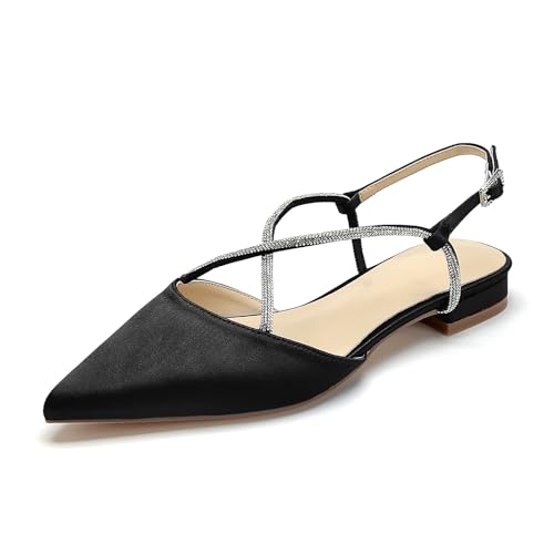 OAUSZC Flache Brautschuhe Slingback Ballerinas Damen Satin Strass Spitze Zehen Flache Party Hochzeitsschuhe Abendschuhe,Schwarz,43 EU OAUSZC Flache Brautschuhe Slingback Ballerinas Damen Satin Strass Spitze Zehen Flache Party Hochzeitsschuhe Abendschuhe,Schwarz,43 EU von OAUSZC