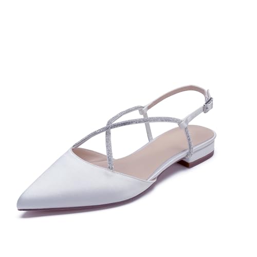 OAUSZC Flache Brautschuhe Slingback Ballerinas Damen Satin Strass Spitze Zehen Flache Party Hochzeitsschuhe Abendschuhe,Weiß,38 EU OAUSZC Flache Brautschuhe Slingback Ballerinas Damen Satin Strass Spitze Zehen Flache Party Hochzeitsschuhe Abendschuhe,Weiß,38 EU von OAUSZC