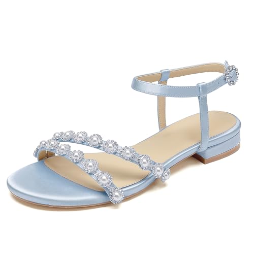 OAUSZC Flache Hochzeitssandalen Satin Damen Riemensandalen Slingback Perlen Strass Elegante Party Brautschuhe,Light Blue,36 EU OAUSZC Flache Hochzeitssandalen Satin Damen Riemensandalen Slingback Perlen Strass Elegante Party Brautschuhe,Light Blue,36 EU von OAUSZC
