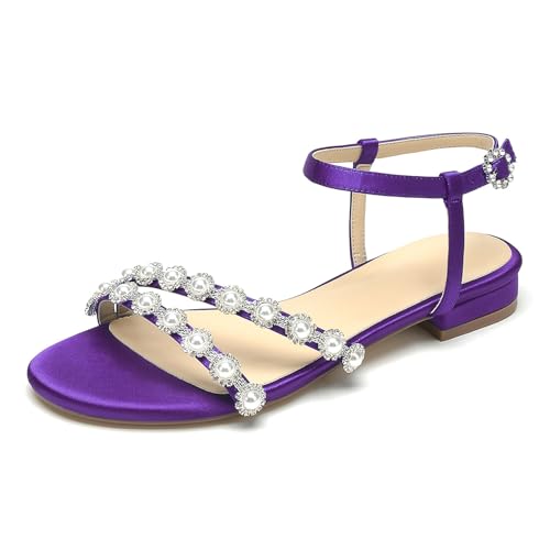 OAUSZC Flache Hochzeitssandalen Satin Damen Riemensandalen Slingback Perlen Strass Elegante Party Brautschuhe,Lila,42 EU OAUSZC Flache Hochzeitssandalen Satin Damen Riemensandalen Slingback Perlen Strass Elegante Party Brautschuhe,Lila,42 EU von OAUSZC