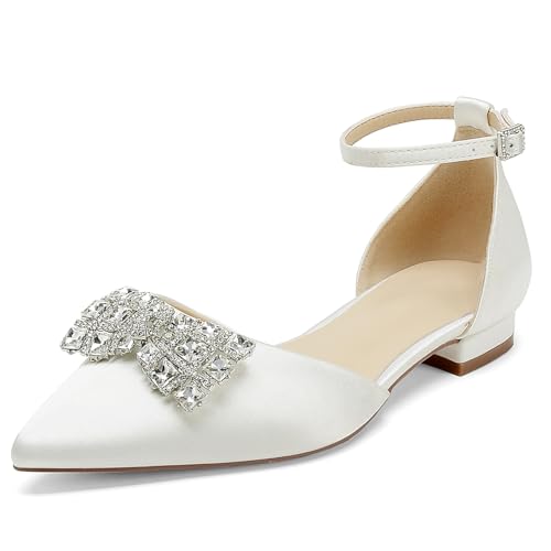 OAUSZC Flache Hochzeitsschuhe Strass Damen Riemen Ballerinas Satin Spitze Zehen Party Abend Brautschuhe,Elfenbein,42 EU OAUSZC Flache Hochzeitsschuhe Strass Damen Riemen Ballerinas Satin Spitze Zehen Party Abend Brautschuhe,Elfenbein,42 EU von OAUSZC