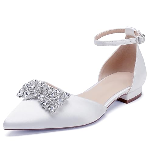 OAUSZC Flache Hochzeitsschuhe Strass Damen Riemen Ballerinas Satin Spitze Zehen Party Abend Brautschuhe,Weiß,41 EU OAUSZC Flache Hochzeitsschuhe Strass Damen Riemen Ballerinas Satin Spitze Zehen Party Abend Brautschuhe,Weiß,41 EU von OAUSZC
