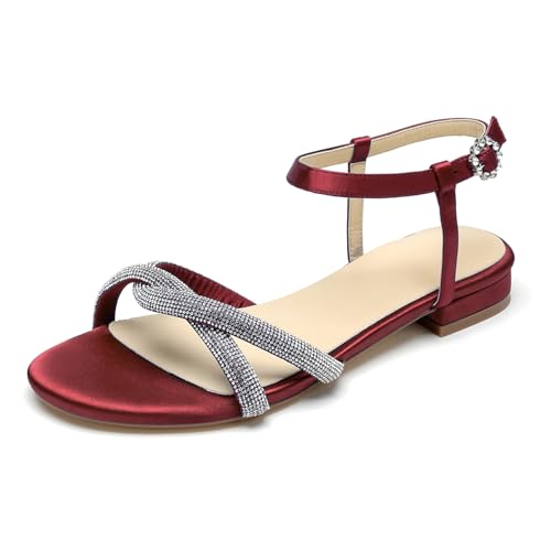 OAUSZC Flache Satin Brautschuhe Sandalen Knöchelriemen Offener Zehen Strass Abend Party Hochzeitsschuhe,Burgundy,42 EU OAUSZC Flache Satin Brautschuhe Sandalen Knöchelriemen Offener Zehen Strass Abend Party Hochzeitsschuhe,Burgundy,42 EU von OAUSZC