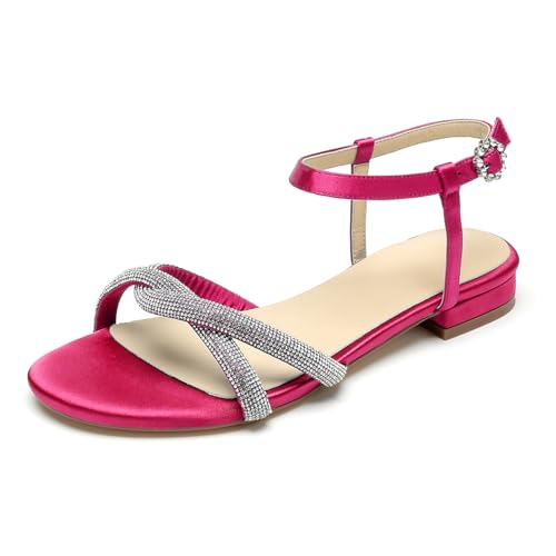 OAUSZC Flache Satin Brautschuhe Sandalen Knöchelriemen Offener Zehen Strass Abend Party Hochzeitsschuhe,Fuchsia,40 EU OAUSZC Flache Satin Brautschuhe Sandalen Knöchelriemen Offener Zehen Strass Abend Party Hochzeitsschuhe,Fuchsia,40 EU von OAUSZC