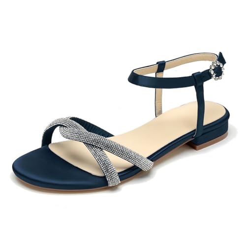 OAUSZC Flache Satin Brautschuhe Sandalen Knöchelriemen Offener Zehen Strass Abend Party Hochzeitsschuhe,Marine,42 EU OAUSZC Flache Satin Brautschuhe Sandalen Knöchelriemen Offener Zehen Strass Abend Party Hochzeitsschuhe,Marine,42 EU von OAUSZC