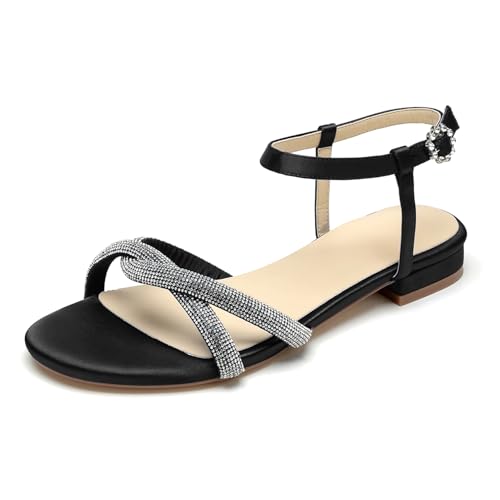 OAUSZC Flache Satin Brautschuhe Sandalen Knöchelriemen Offener Zehen Strass Abend Party Hochzeitsschuhe,Schwarz,40 EU OAUSZC Flache Satin Brautschuhe Sandalen Knöchelriemen Offener Zehen Strass Abend Party Hochzeitsschuhe,Schwarz,40 EU von OAUSZC