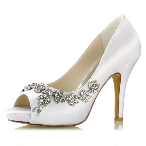 OAUSZC Frauen Plateau Stilettoabsatz Pumps Peep Toe Brautschuhe Strass Satin Abend Hochzeitsschuhe 718-66,Weiß,40 EU OAUSZC Frauen Plateau Stilettoabsatz Pumps Peep Toe Brautschuhe Strass Satin Abend Hochzeitsschuhe 718-66,Weiß,40 EU von OAUSZC