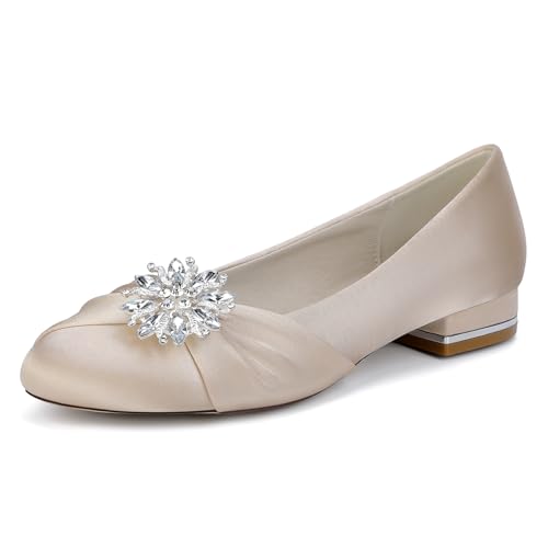 OAUSZC Hochzeit Ballerinas Damen Runder Zehen Satin Strass Flache Braut Dolly Schuhe 1899-5Y,Champagne,38 EU OAUSZC Hochzeit Ballerinas Damen Runder Zehen Satin Strass Flache Braut Dolly Schuhe 1899-5Y,Champagne,38 EU von OAUSZC