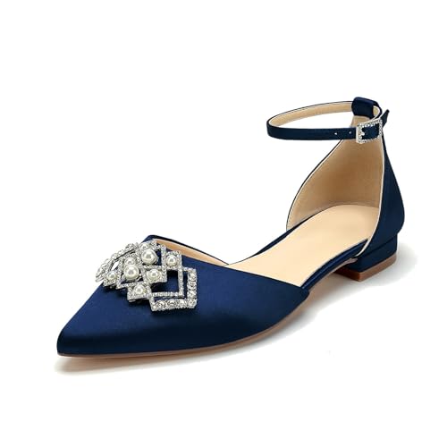 OAUSZC Riemchen Hochzeit Ballerinas Damen Spitze Zehen Satin Strass Brautschuhe Brautjungfernschuhe,Marine,38 EU OAUSZC Riemchen Hochzeit Ballerinas Damen Spitze Zehen Satin Strass Brautschuhe Brautjungfernschuhe,Marine,38 EU von OAUSZC