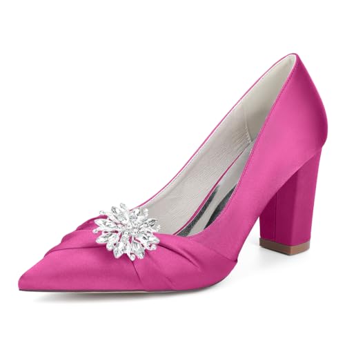 OAUSZC Satin Blockabsatz Pumps Brautschuhe Damen Strass Geschlossene Zehen Party Brautschuhe 22014-1Y,Fuchsia,38 EU OAUSZC Satin Blockabsatz Pumps Brautschuhe Damen Strass Geschlossene Zehen Party Brautschuhe 22014-1Y,Fuchsia,38 EU von OAUSZC