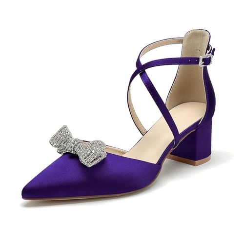 OAUSZC Satin Brautschuhe mit niedrigem Blockabsatz für Damen Pumps Knöchelriemen Spitze Zehen Strass Schleifen Party Hochzeitsschuhe,Lila,43 EU OAUSZC Satin Brautschuhe mit niedrigem Blockabsatz für Damen Pumps Knöchelriemen Spitze Zehen Strass Schleifen Party Hochzeitsschuhe,Lila,43 EU von OAUSZC