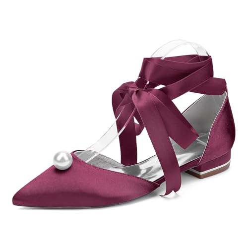 OAUSZC Satin Flach Brautschuhe Damen Ballerinas Mit Perlen Spitze Zehen Party Brautjungfernschuhe 18448-15ZS,Burgundy,38 EU OAUSZC Satin Flach Brautschuhe Damen Ballerinas Mit Perlen Spitze Zehen Party Brautjungfernschuhe 18448-15ZS,Burgundy,38 EU von OAUSZC