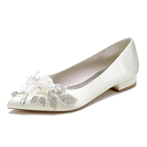 OAUSZC Satin Flache Brautschuhe Damen Perlen Blumen Ballerinas Geschlossene Zehen Party Hochzeitsschuhe 18447-1T,Elfenbein,40 EU OAUSZC Satin Flache Brautschuhe Damen Perlen Blumen Ballerinas Geschlossene Zehen Party Hochzeitsschuhe 18447-1T,Elfenbein,40 EU von OAUSZC
