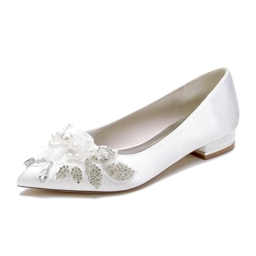 OAUSZC Satin Flache Brautschuhe Damen Perlen Blumen Ballerinas Geschlossene Zehen Party Hochzeitsschuhe 18447-1T,Weiß,38 EU OAUSZC Satin Flache Brautschuhe Damen Perlen Blumen Ballerinas Geschlossene Zehen Party Hochzeitsschuhe 18447-1T,Weiß,38 EU von OAUSZC