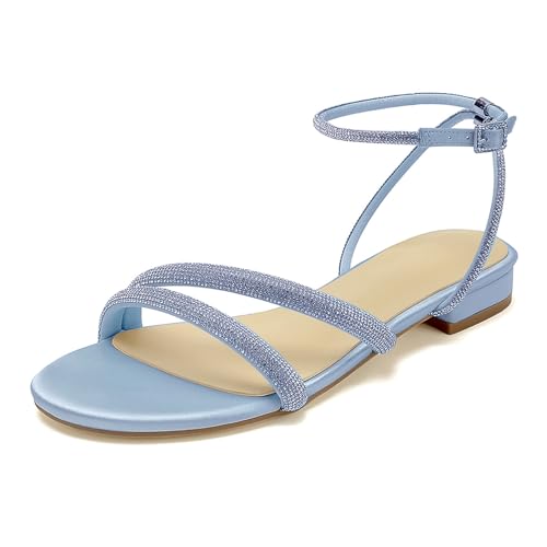 OAUSZC Satin Flache Hochzeitssandalen Damen Knöchelriemen Offener Zehen Abend Party Brautschuhe,Light Blue,40 EU OAUSZC Satin Flache Hochzeitssandalen Damen Knöchelriemen Offener Zehen Abend Party Brautschuhe,Light Blue,40 EU von OAUSZC
