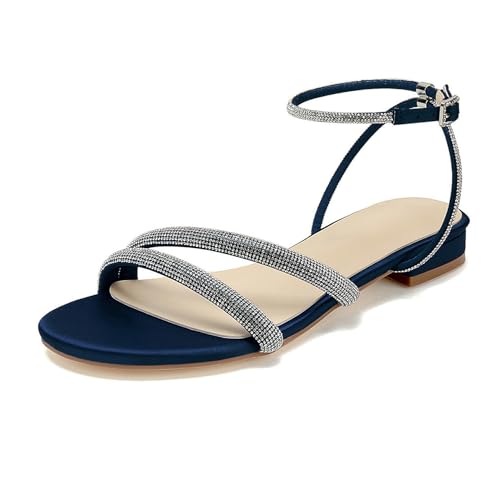 OAUSZC Satin Flache Hochzeitssandalen Damen Knöchelriemen Offener Zehen Abend Party Brautschuhe,Marine,40 EU OAUSZC Satin Flache Hochzeitssandalen Damen Knöchelriemen Offener Zehen Abend Party Brautschuhe,Marine,40 EU von OAUSZC