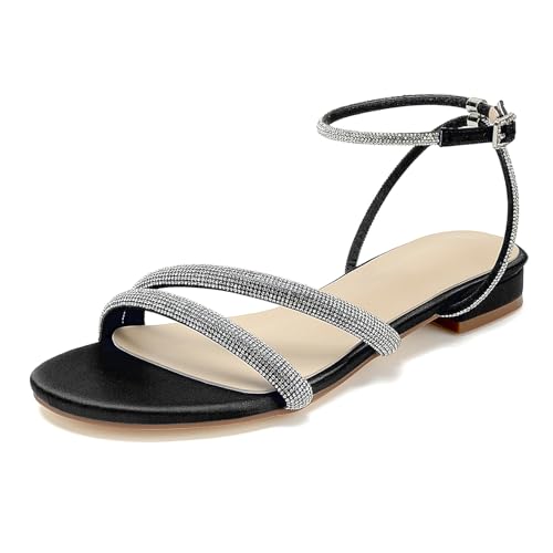 OAUSZC Satin Flache Hochzeitssandalen Damen Knöchelriemen Offener Zehen Abend Party Brautschuhe,Schwarz,43 EU OAUSZC Satin Flache Hochzeitssandalen Damen Knöchelriemen Offener Zehen Abend Party Brautschuhe,Schwarz,43 EU von OAUSZC