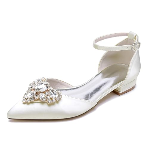 OAUSZC Satin Flache Hochzeitsschuhe Damen Ballerinas Knöchelriemen Strass Spitze Zehen Brautjungfern Abendschuhe 18448-46D,Elfenbein,41 EU OAUSZC Satin Flache Hochzeitsschuhe Damen Ballerinas Knöchelriemen Strass Spitze Zehen Brautjungfern Abendschuhe 18448-46D,Elfenbein,41 EU von OAUSZC