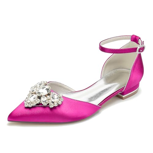 OAUSZC Satin Flache Hochzeitsschuhe Damen Ballerinas Knöchelriemen Strass Spitze Zehen Brautjungfern Abendschuhe 18448-46D,Fuchsia,41 EU OAUSZC Satin Flache Hochzeitsschuhe Damen Ballerinas Knöchelriemen Strass Spitze Zehen Brautjungfern Abendschuhe 18448-46D,Fuchsia,41 EU von OAUSZC