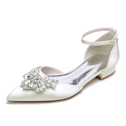 OAUSZC Satin Flache Hochzeitsschuhe Damen Knöchelriemen Ballerinas Strass Spitze Zehen Abend Brautschuhe 18448-46B,Elfenbein,37 EU OAUSZC Satin Flache Hochzeitsschuhe Damen Knöchelriemen Ballerinas Strass Spitze Zehen Abend Brautschuhe 18448-46B,Elfenbein,37 EU von OAUSZC