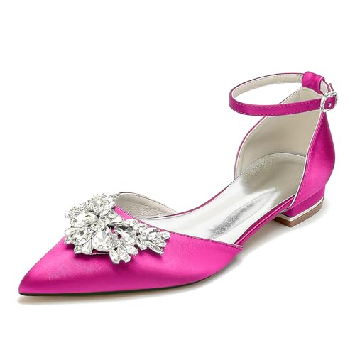 OAUSZC Satin Flache Hochzeitsschuhe Damen Knöchelriemen Ballerinas Strass Spitze Zehen Abend Brautschuhe 18448-46B,Fuchsia,40 EU OAUSZC Satin Flache Hochzeitsschuhe Damen Knöchelriemen Ballerinas Strass Spitze Zehen Abend Brautschuhe 18448-46B,Fuchsia,40 EU von OAUSZC