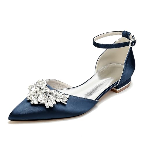 OAUSZC Satin Flache Hochzeitsschuhe Damen Knöchelriemen Ballerinas Strass Spitze Zehen Abend Brautschuhe 18448-46B,Marine,38 EU OAUSZC Satin Flache Hochzeitsschuhe Damen Knöchelriemen Ballerinas Strass Spitze Zehen Abend Brautschuhe 18448-46B,Marine,38 EU von OAUSZC