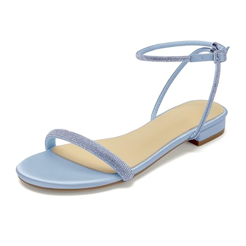 OAUSZC Strass Flache Riemchensandalen Damen Satin Glitzernd Offener Zehen Party Hochzeits Brautschuhe,Light Blue,41 EU OAUSZC Strass Flache Riemchensandalen Damen Satin Glitzernd Offener Zehen Party Hochzeits Brautschuhe,Light Blue,41 EU von OAUSZC