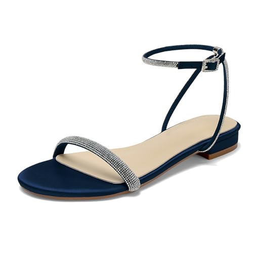 OAUSZC Strass Flache Riemchensandalen Damen Satin Glitzernd Offener Zehen Party Hochzeits Brautschuhe,Marine,40 EU OAUSZC Strass Flache Riemchensandalen Damen Satin Glitzernd Offener Zehen Party Hochzeits Brautschuhe,Marine,40 EU von OAUSZC