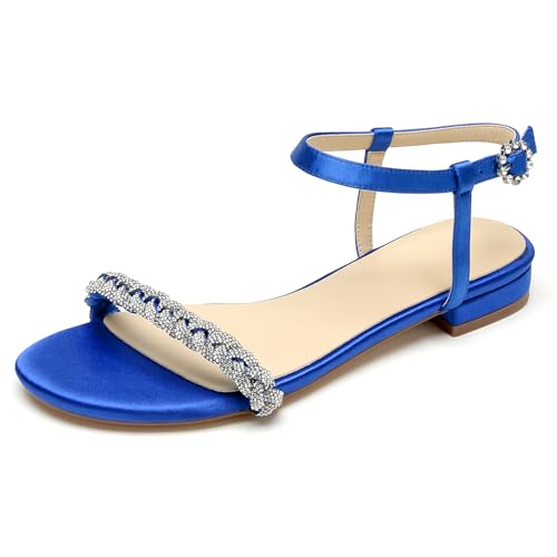 OAUSZC Strass Riemchensandalen Flache Damen Offener Zehen Slingback Hochzeit Strand Schuhe,Blau,38 EU OAUSZC Strass Riemchensandalen Flache Damen Offener Zehen Slingback Hochzeit Strand Schuhe,Blau,38 EU von OAUSZC