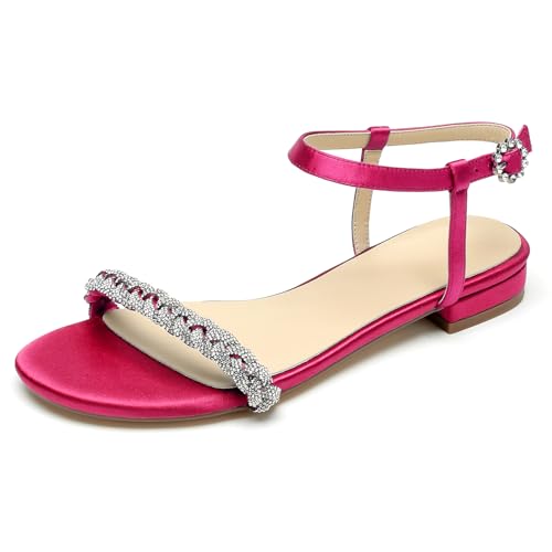 OAUSZC Strass Riemchensandalen Flache Damen Offener Zehen Slingback Hochzeit Strand Schuhe,Fuchsia,35 EU OAUSZC Strass Riemchensandalen Flache Damen Offener Zehen Slingback Hochzeit Strand Schuhe,Fuchsia,35 EU von OAUSZC