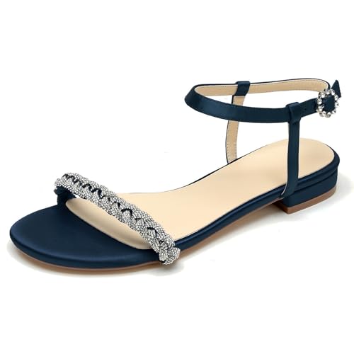 OAUSZC Strass Riemchensandalen Flache Damen Offener Zehen Slingback Hochzeit Strand Schuhe,Marine,40 EU OAUSZC Strass Riemchensandalen Flache Damen Offener Zehen Slingback Hochzeit Strand Schuhe,Marine,40 EU von OAUSZC