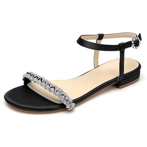 OAUSZC Strass Riemchensandalen Flache Damen Offener Zehen Slingback Hochzeit Strand Schuhe,Schwarz,39 EU OAUSZC Strass Riemchensandalen Flache Damen Offener Zehen Slingback Hochzeit Strand Schuhe,Schwarz,39 EU von OAUSZC