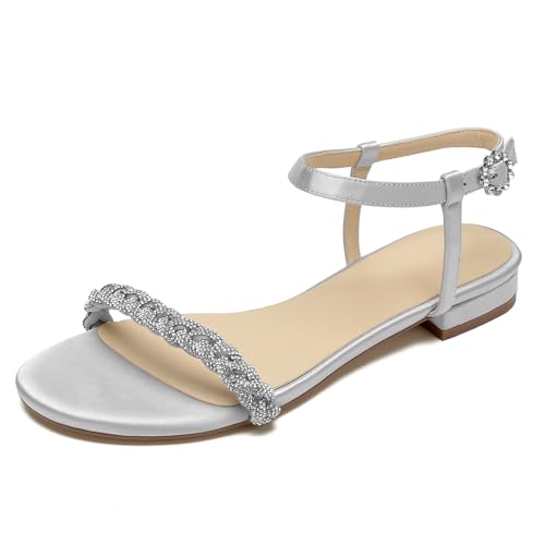 OAUSZC Strass Riemchensandalen Flache Damen Offener Zehen Slingback Hochzeit Strand Schuhe,Silber,38 EU OAUSZC Strass Riemchensandalen Flache Damen Offener Zehen Slingback Hochzeit Strand Schuhe,Silber,38 EU von OAUSZC