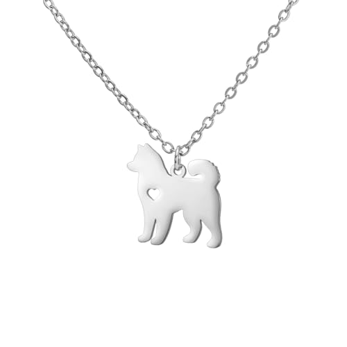 OAUWKEIY Anhänger Halskette Niedliche Cartoon Hund Samojede hohles Herz Schmuck Halskette für Frauen Modischer Anhänger Halskette Schmuck von OAUWKEIY
