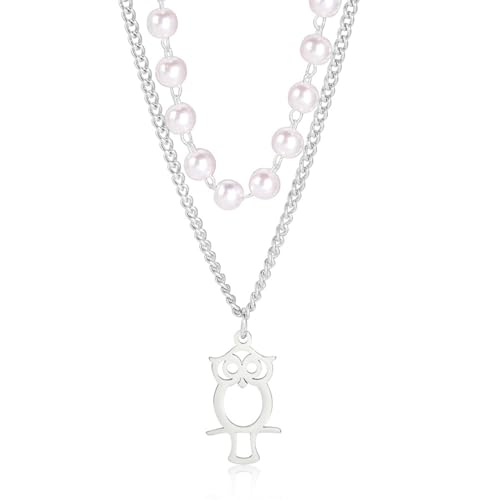 OAUWKEIY Anhänger Halskette Niedliche Eule Anhänger Doppelkette Modekette Damen vielseitige Halskette Modischer Anhänger Halskette Schmuck von OAUWKEIY