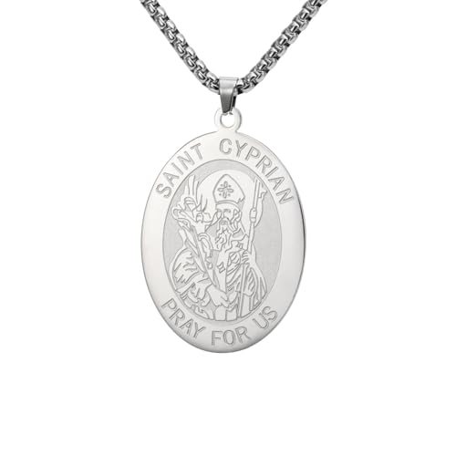 OAUWKEIY Anhänger Halskette Punk Trend Halskette für Männer und Frauen oval SAINT CYPRIAN Halskette mit Anhänger Modischer Halskettenschmuck mit Anhänger Schmuck von OAUWKEIY