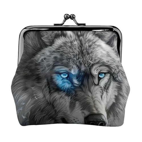 Blue Eyes Wolf Print Charm and Versatile Coin Purse Exquisite Waterproof Kiss Lock Wallet for Keys Cards von OAZCVBNN