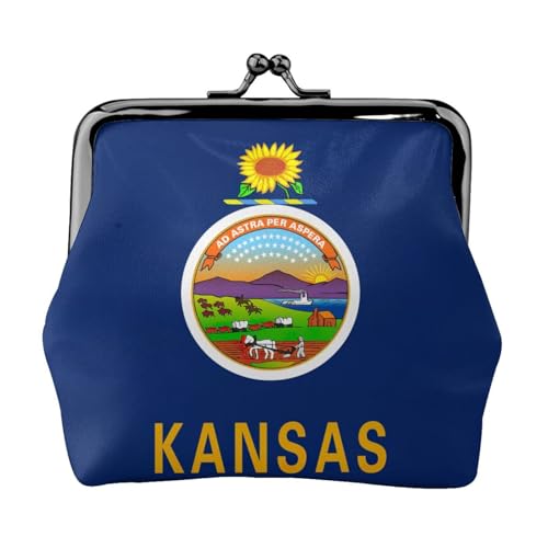 Kansas State Flag Print Charm and Versatile Coin Purse Exquisite Waterproof Kiss Lock Wallet for Keys Cards von OAZCVBNN