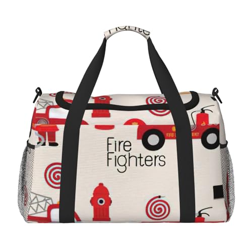 Kleine Jungen und Mädchen mit Feuerwehrmann-Aufdruck, funktionale Reisetasche, viel Platz, faltbare Tragetasche für Weekender Kleine Jungen und Mädchen mit Feuerwehrmann-Aufdruck, funktionale Reisetasche, viel Platz, faltbare Tragetasche für Weekender von OAZCVBNN