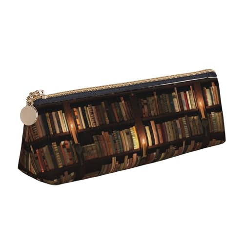 OAZCVBNN Federmäppchen aus Leder, mit Bücherregaldruck, stilvolle Tasche, Schule, Reisen, Make-up, Organisation, leicht von OAZCVBNN