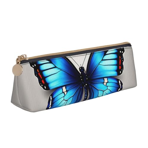 OAZCVBNN Federmäppchen aus Leder, mit Schmetterlingsdruck, stilvolle Tasche, Schule, Reisen, Make-up, Organisation, leicht, Blau von OAZCVBNN