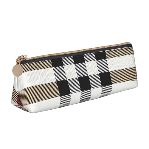 OAZCVBNN Federmäppchen aus Leder, mit grauem Karomuster, stilvolle Tasche, Schule, Reisen, Make-up, Organisation, leicht von OAZCVBNN