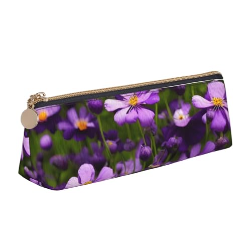 OAZCVBNN Federmäppchen aus Leder, mit violettem Blumendruck, stilvolle Tasche, Schule, Reisen, Make-up, Organisation, leicht von OAZCVBNN