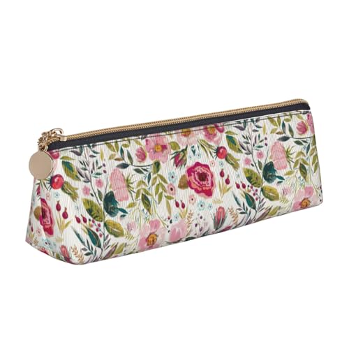 OAZCVBNN Federmäppchen aus Leder mit Blumenblatt-Aufdruck, stilvolle Tasche, Schule, Reisen, Make-up, Organisation, leicht von OAZCVBNN