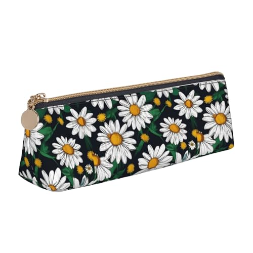 OAZCVBNN Federmäppchen aus Leder mit Blumenmuster und Gänseblümchen, stilvolle Tasche, Schule, Reisen, Make-up, Organisation, leicht von OAZCVBNN