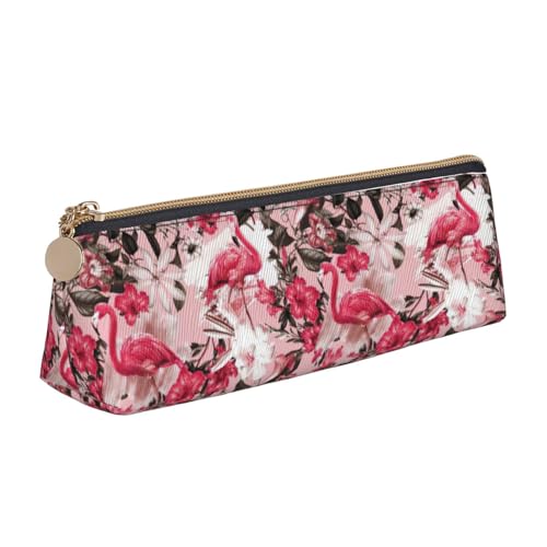 OAZCVBNN Federmäppchen aus Leder mit Flamingo-Blumendruck, stilvolle Tasche, Schule, Reisen, Make-up, Organisation, leicht von OAZCVBNN