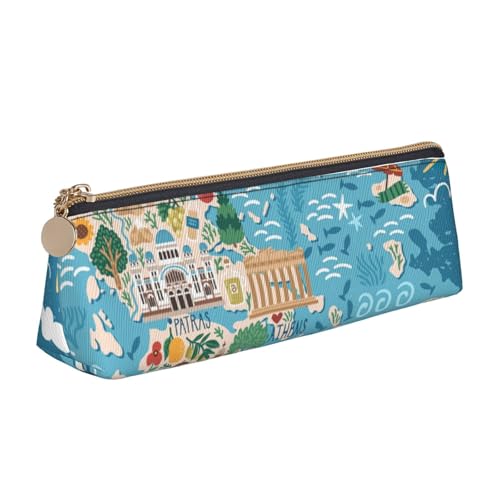 OAZCVBNN Federmäppchen aus Leder mit Griechenlandkarten-Aufdruck, stilvolle Tasche, Schule, Reisen, Make-up, Organisation, leicht von OAZCVBNN