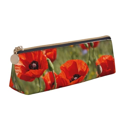 OAZCVBNN Federmäppchen aus Leder mit Mohnblumen-Aufdruck, stilvolle Tasche, Schule, Reisen, Make-up, Organisation, leicht von OAZCVBNN